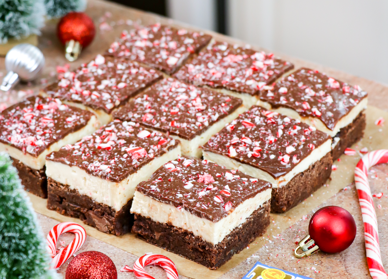 image of tony's chocolonely holiday brownies in a holiday setting