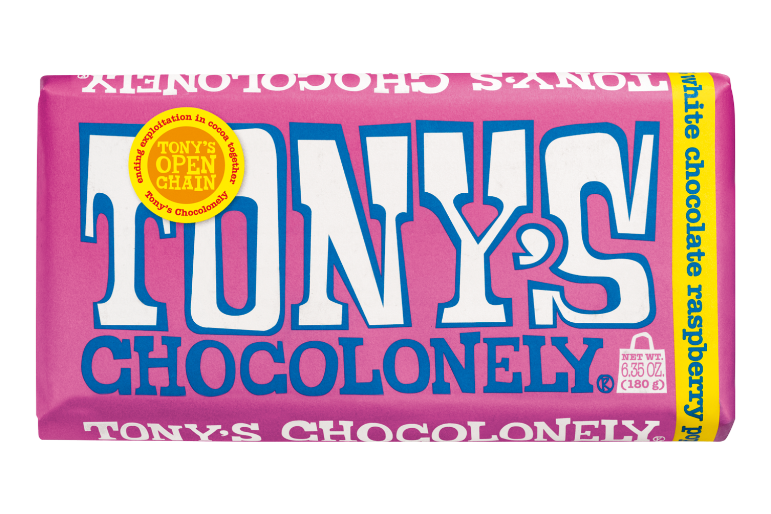 weekend Slagter Bore white raspberry popping 28% candy bar 6.35 oz - Tony's Chocolonely